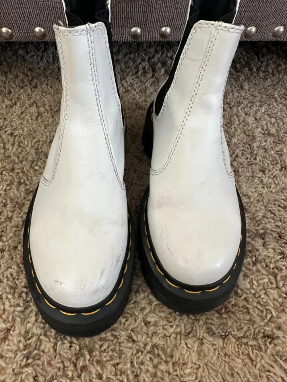 Dr. Martens Womens White Quad Chelsea Platform Boots Black Elastic Gussets 2976 - Picture 2 of 13